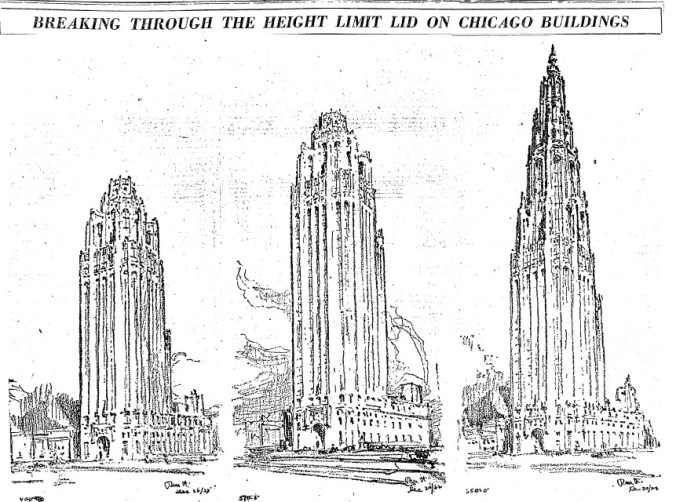 Three versions of the Tribune Tower