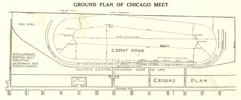 A plan of an aviation race course laid out in Grant Park.